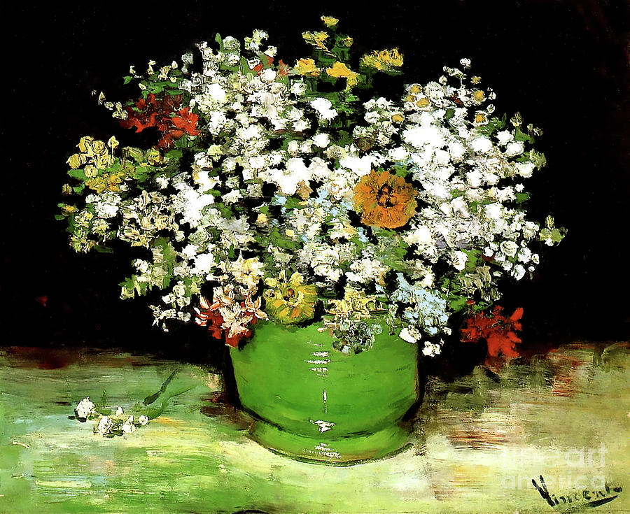 Vincent Van Gogh 1886 Vase With Zinnias And Other Flowers