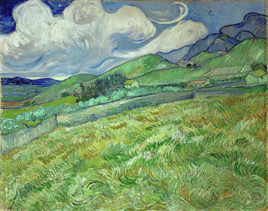 VINCENT VAN GOGH Landscape from Saint-Remy. Date/Period 1889. Painting. Oil on canvas. Painting by Vincent Van Gogh