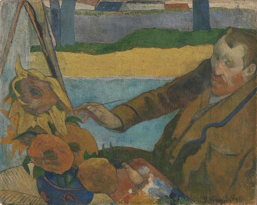 Vincent van Gogh Painting Sunflowers. Painting by Eugene Henri Paul Gauguin -1848-1903-