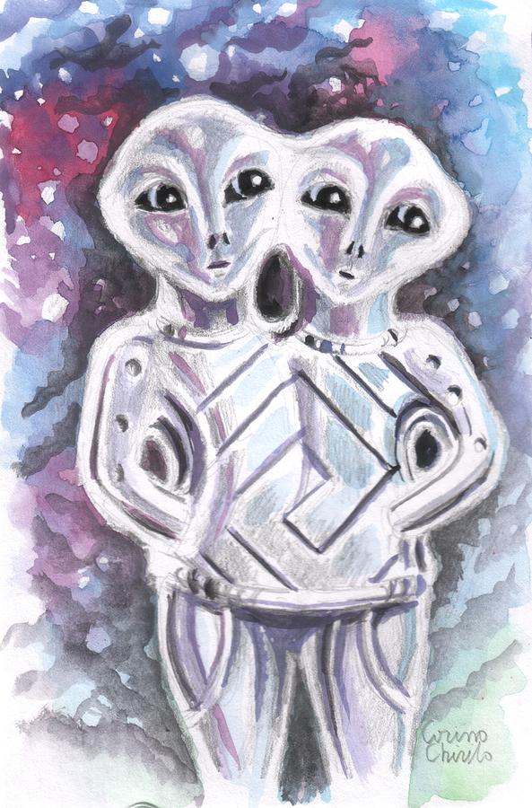 Alien Painting - Vincha Turdas alien siamese twin gods by Chirila Corina