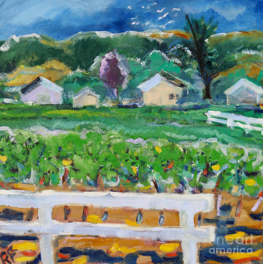 Vineyard And Fence, Napa, 2019 Painting by Richard H. Fox