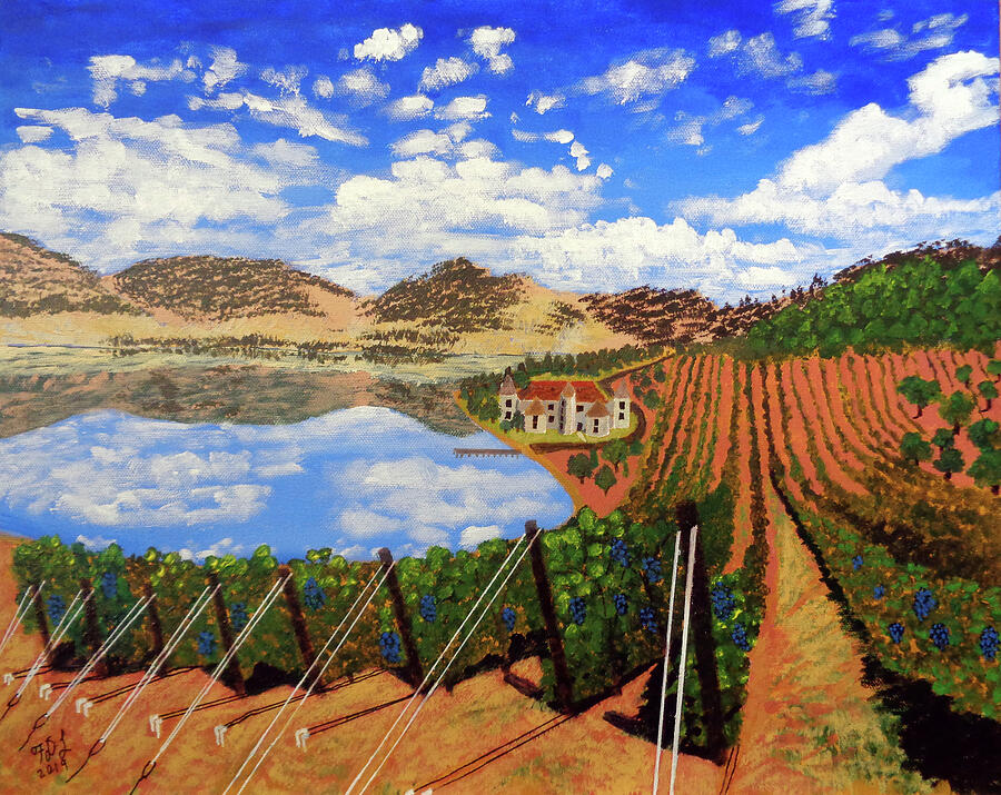 Vineyard by Lake Painting by Frank Littman