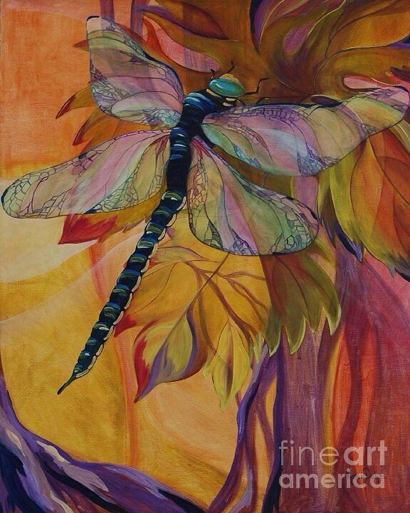 Dragonfly Painting - Vineyard Fantasy by Karen Dukes