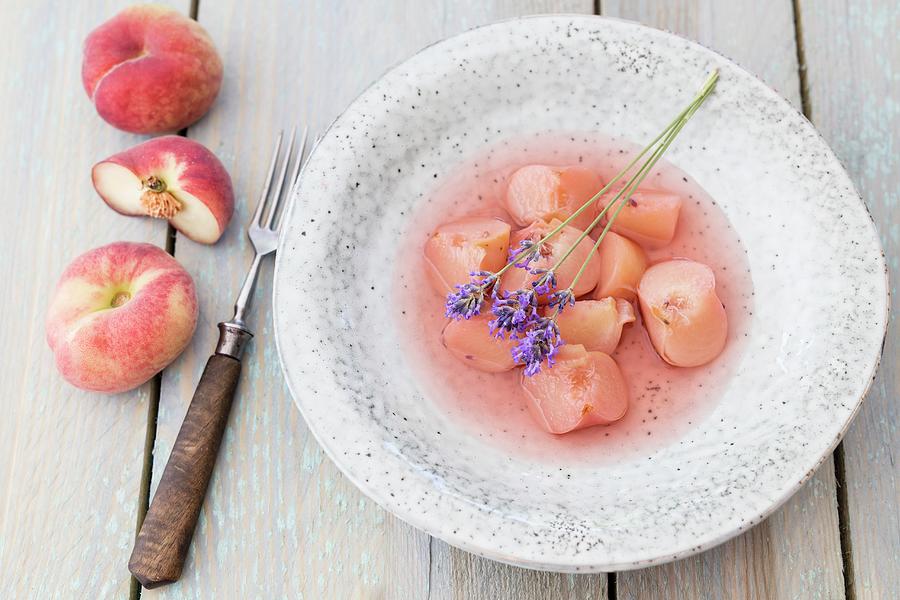 Vineyard Peach Compote With Lavender Photograph by Jan Wischnewski