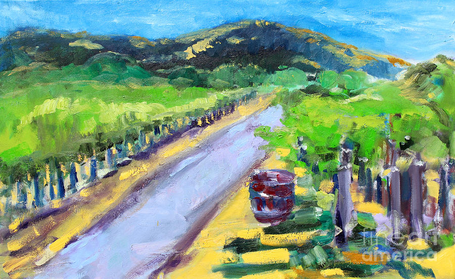 Vineyard With Barrel, Napa Painting by Richard Fox