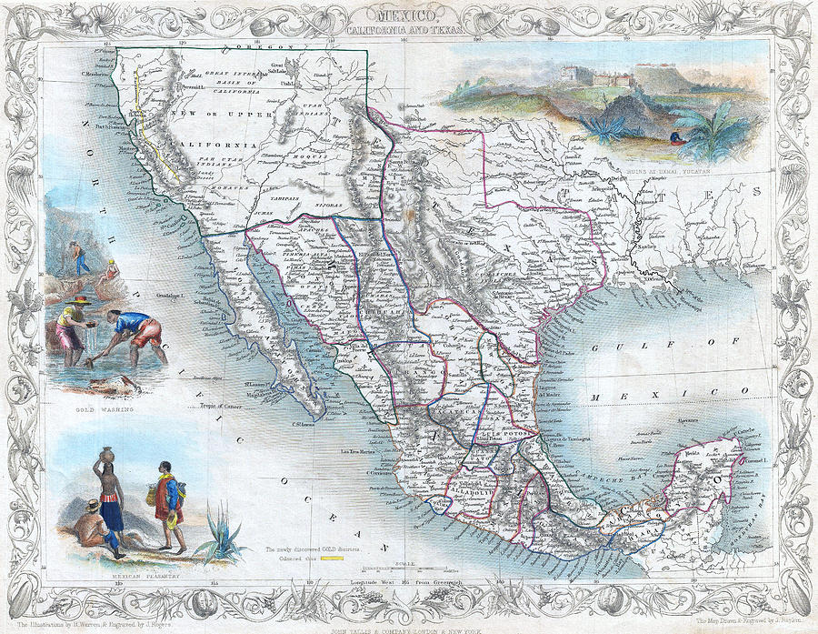 Vingage Map of Texas, California and Mexico Digital Art by Lisa Redfern