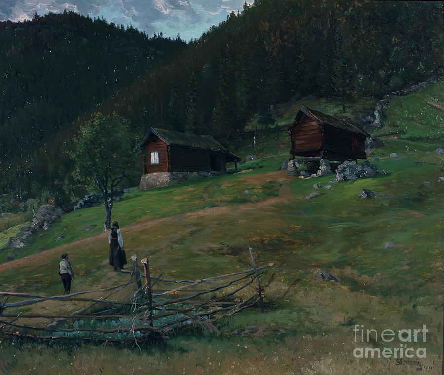 Vinjes Bithplace, Telemark, 1890 Painting by Christian Eriksen Skredsvig