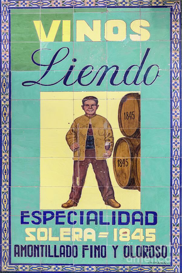 Vinos Liendo, vintage advertisement in Seville Painting by Delphimages Photo Creations