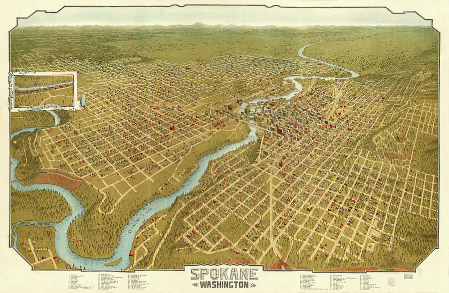 Vintage Mixed Media - Vintage 1905 Spokane Map by Mark Kiver
