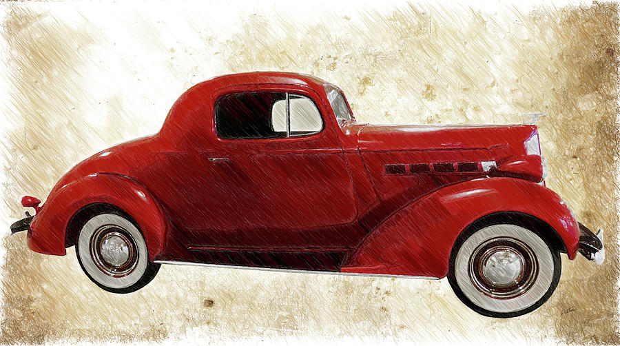 Vintage 1937 Packard 3 Window Business Coupe - DWP2477747 Drawing by Dean Wittle
