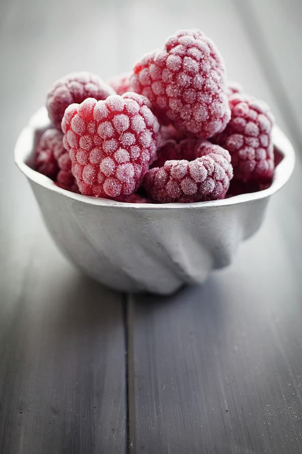 Vintage Aluminium Mould Filled With Frozen Raspberries Photograph by Victoria Harley