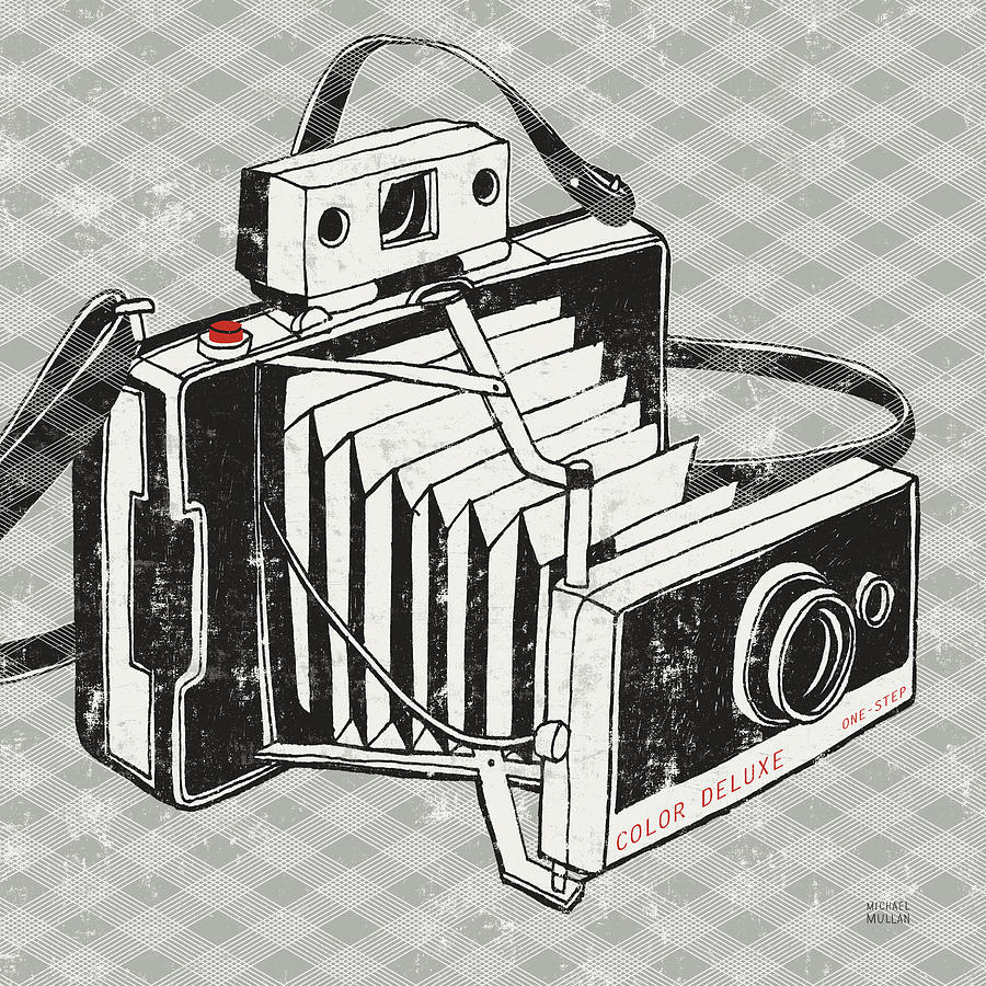 Camera Mixed Media - Vintage Analog Camera Gingham by Michael Mullan