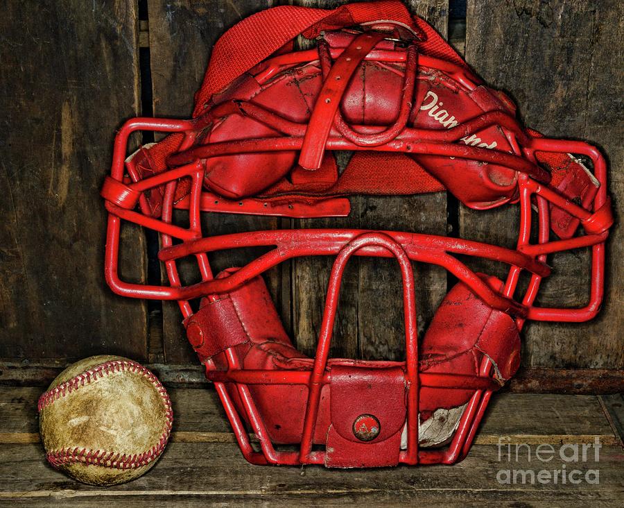 Vintage Baseball Catchers Helmet Metal Mask Two Part Leather 
