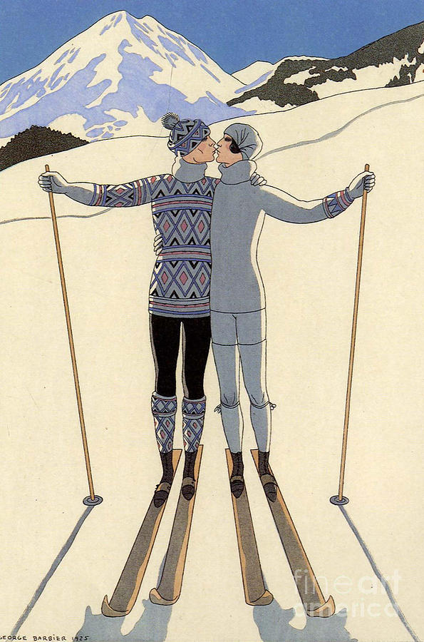 Vintage Art Deco Ski Poster Painting by Mindy Sommers