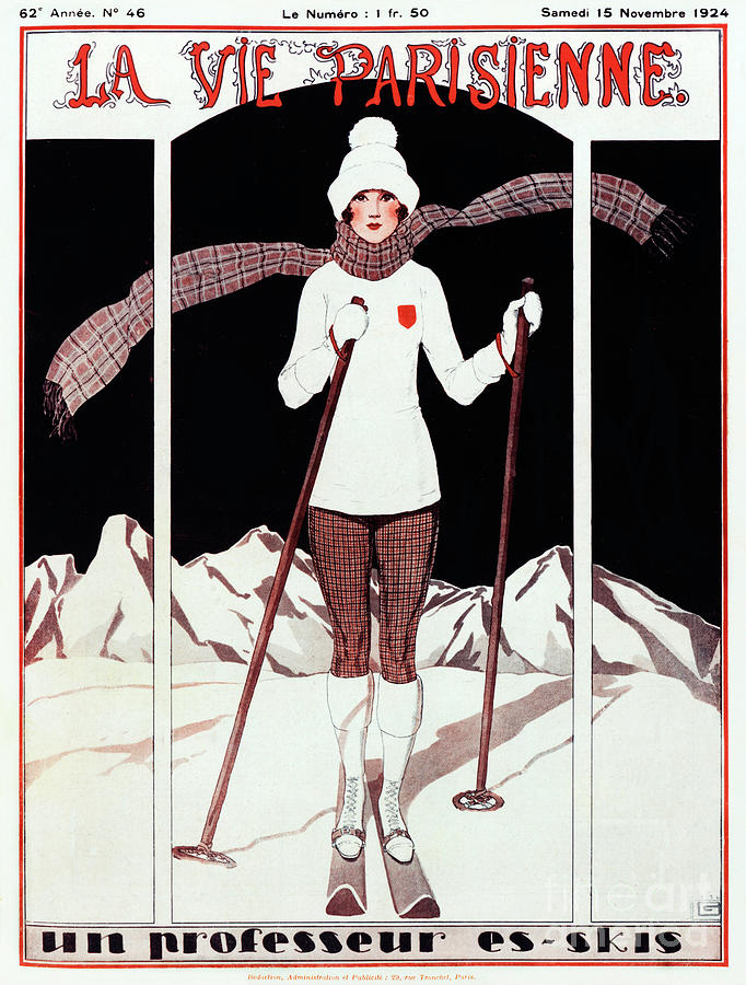 Vintage Art Deco Skiing Painting by Mindy Sommers