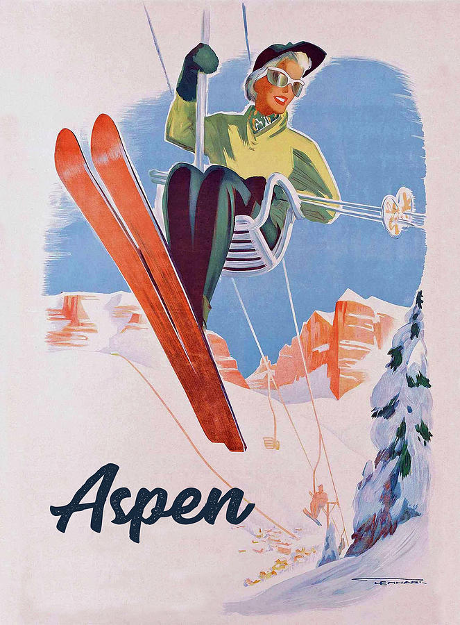 Vintage Mixed Media - Vintage Aspen Ski Lift by Vintage Lavoie