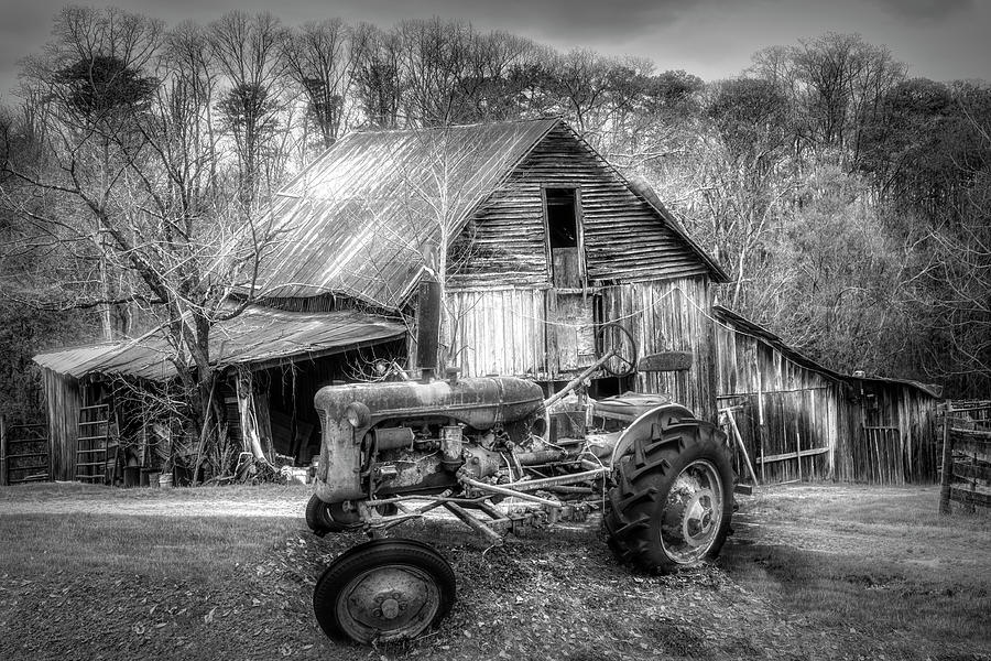 Vintage at the Farm Black and White Photograph by Debra and Dave Vanderlaan