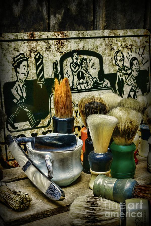 Vintage Photograph - Vintage Barber Razor and Brushes by Paul Ward