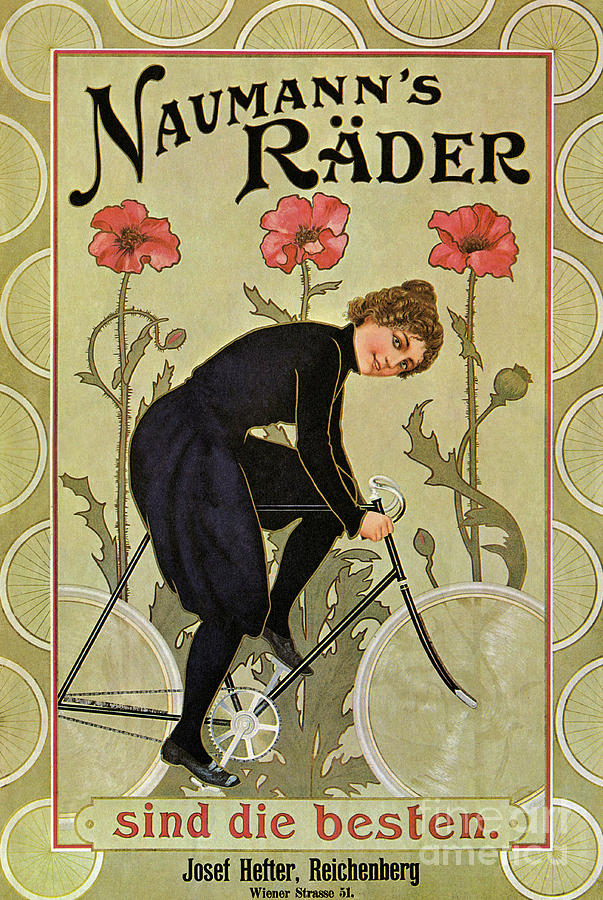 Vintage Bicycle advertisement Woman cycling Circa 1905 Drawing by German School