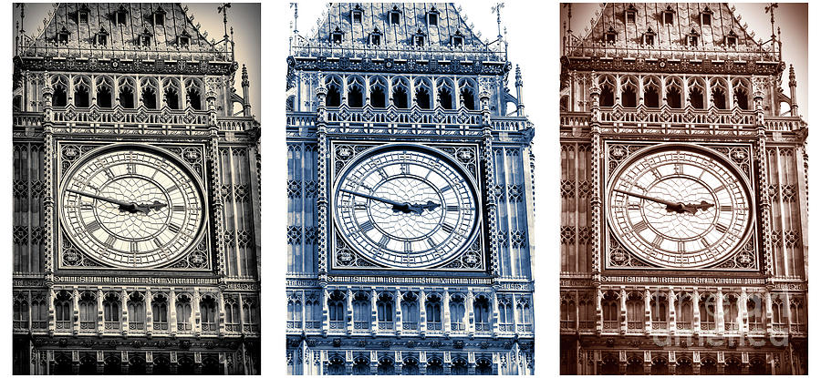 Big Ben Photograph - Vintage Big Ben Triptych in London by John Rizzuto