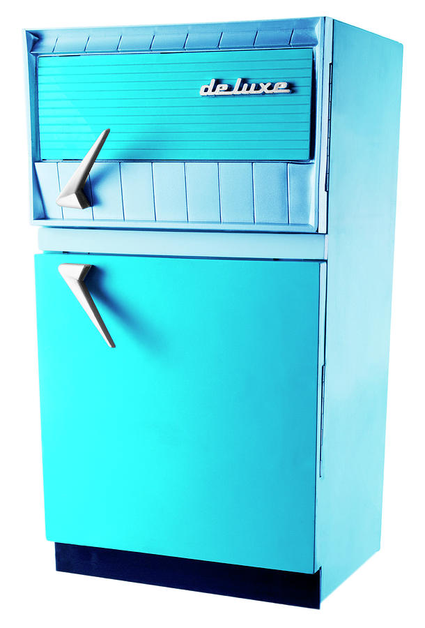 Vintage Drawing - Vintage Blue Refrigerator by CSA Images