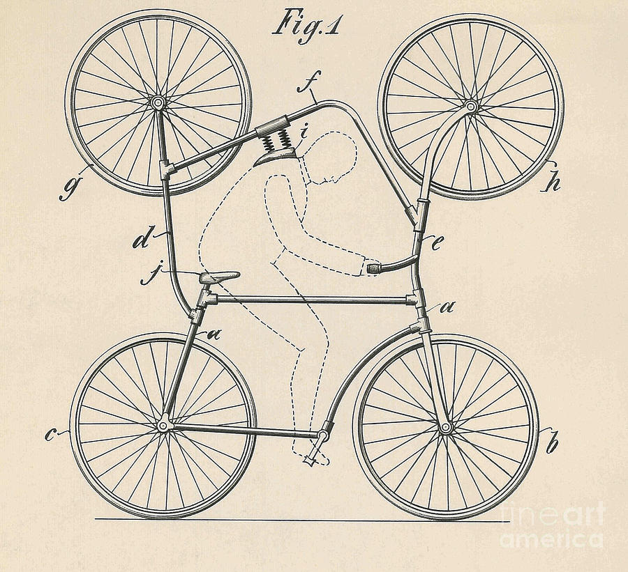 Vintage Blueprint Double Bicycle for Looping the Loop, 1905 Drawing by American School