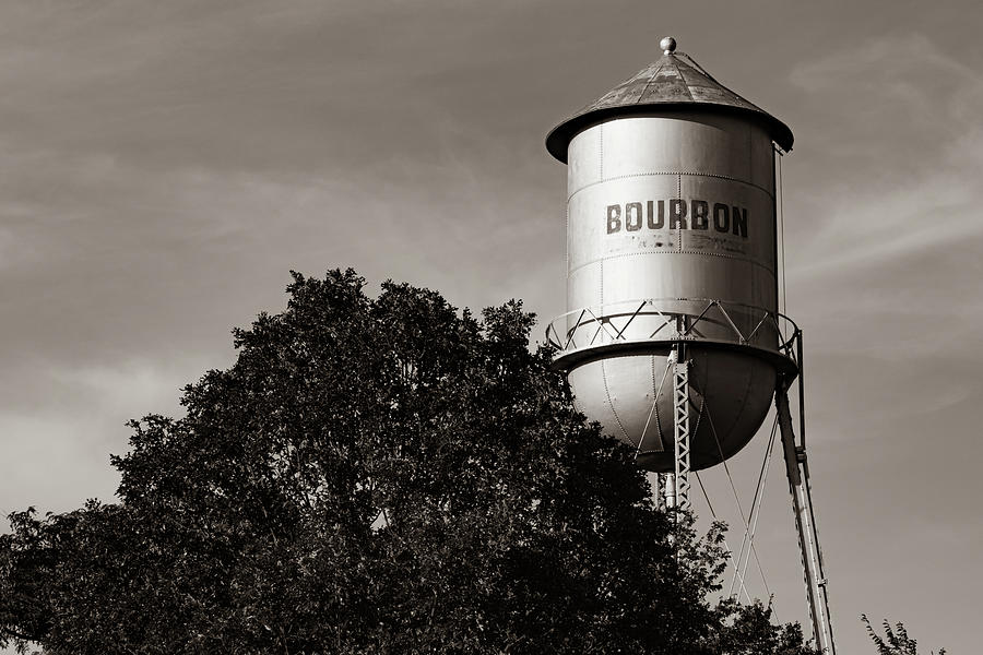 Vintage Bourbon Water Tank Along Old Route 66 - Sepia Photograph by Gregory Ballos