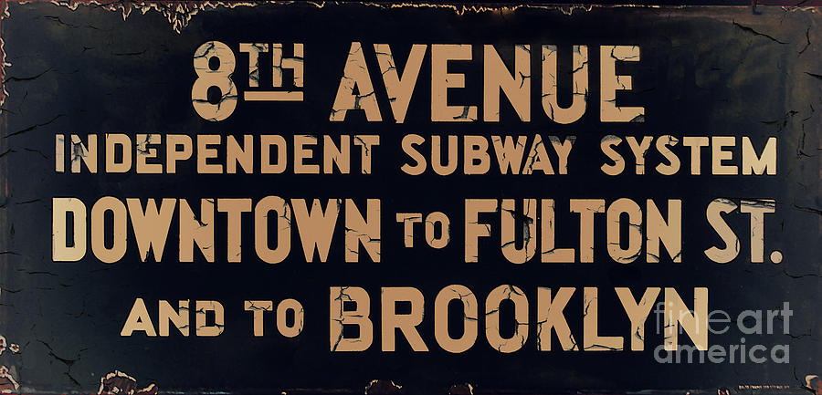 Vintage Sign Painting - Vintage Brooklyn Subway Sign by Mindy Sommers