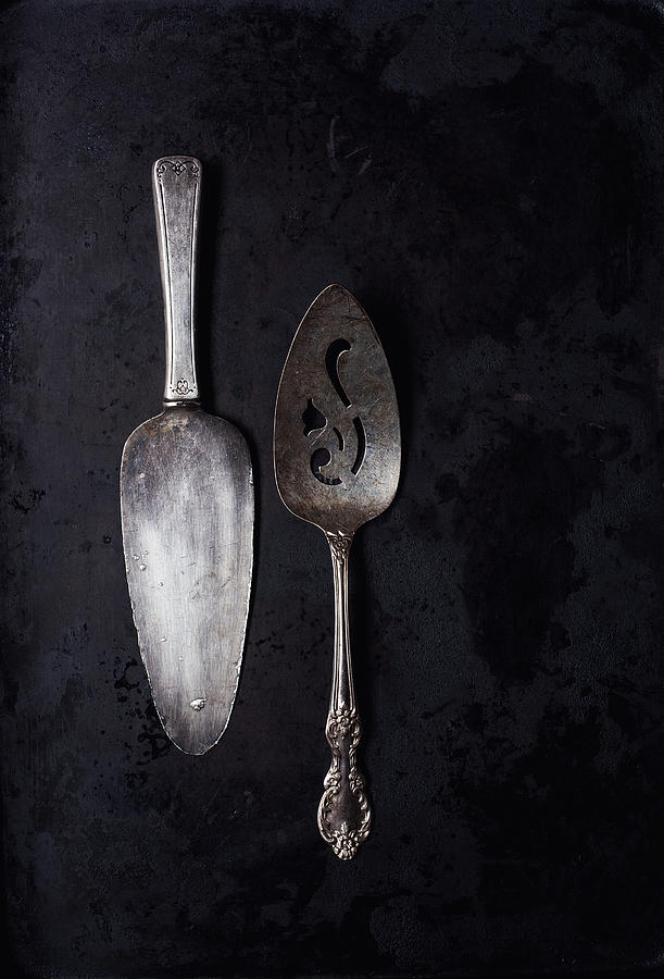 Vintage Cake Spatulas On Dark Background Photograph by One Girl In The Kitchen