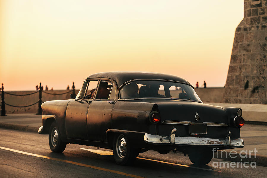 Vintage Car At Sunset, Havana, Cuba Photograph by Travel motion