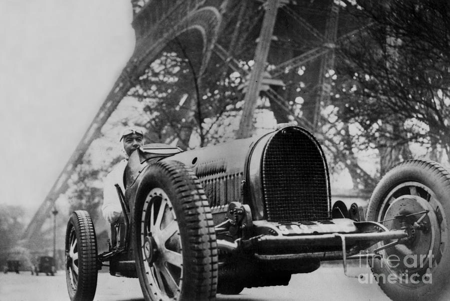 Vintage Car At The Foot Of The Eiffel Tower In 1929 Photograph by