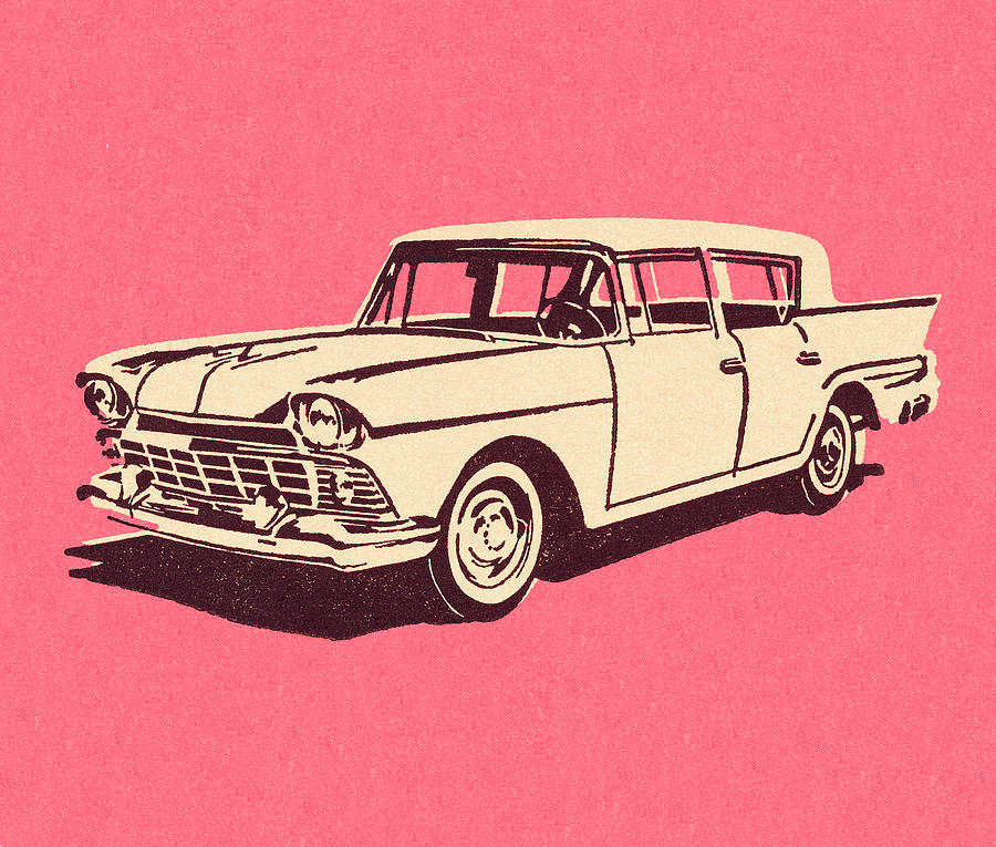 Transportation Drawing - Vintage Car on Pink Background by CSA Images