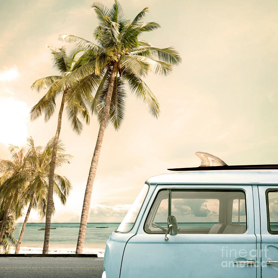Sunshine Photograph - Vintage Car Parked On The Tropical by Jakkapan