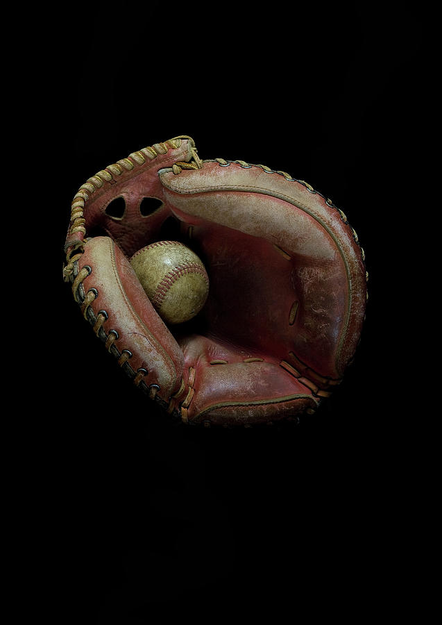Vintage Catchers Glove And Ball , Black Photograph by Chris Parsons