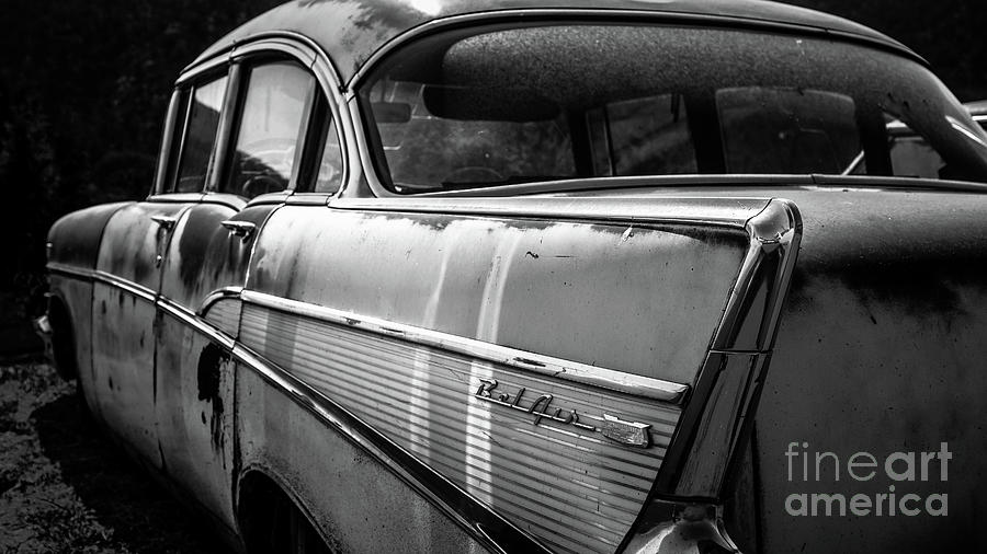 Vintage Chevy Bel Air Black and White Photograph by Edward Fielding
