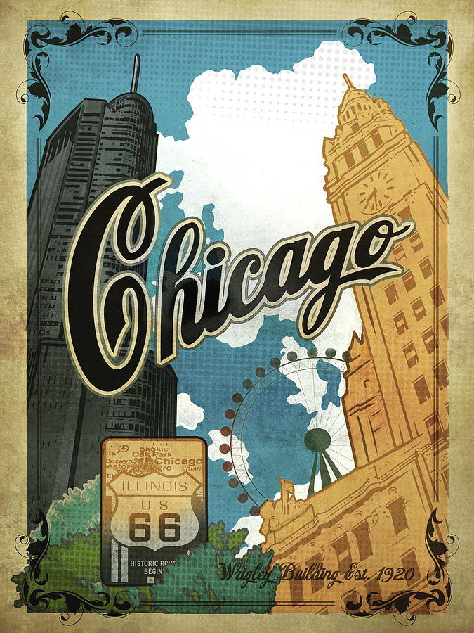 Chicago Mixed Media - Vintage Chicago Poster by Old Red Truck