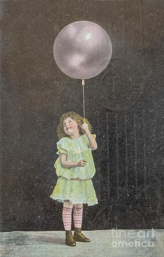 Vintage Child With Balloon Digital Art
