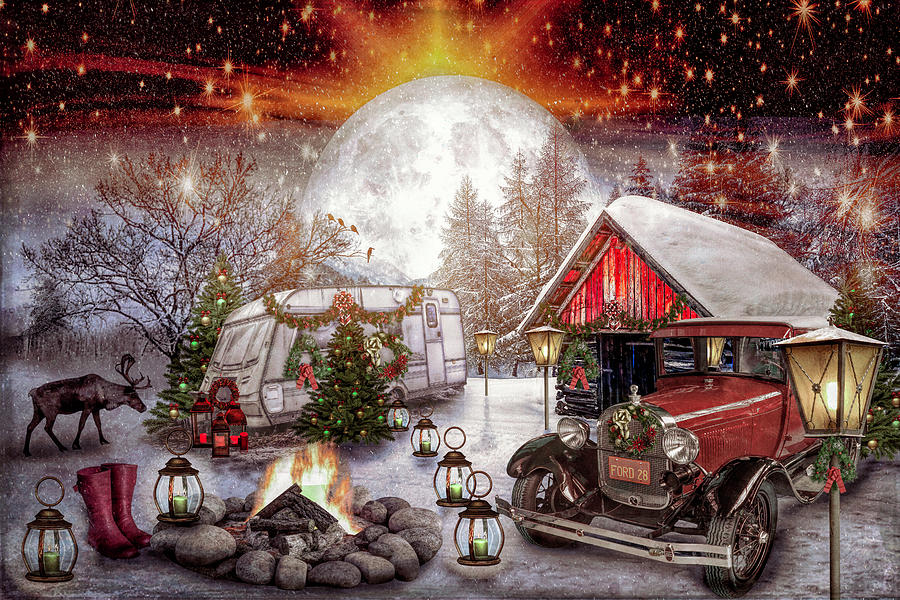 Vintage Christmas Camping Digital Art by Debra and Dave Vanderlaan