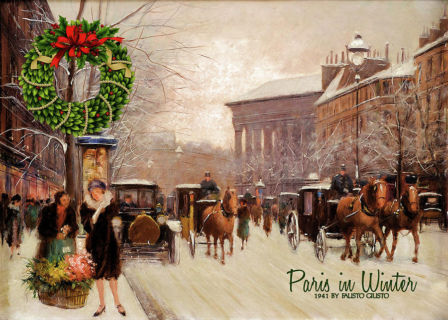 Vintage Christmas Paris in Winter Digital Art by Doreen Erhardt