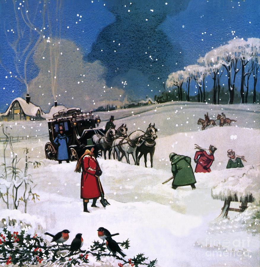 Vintage Christmas Scene Painting by English School