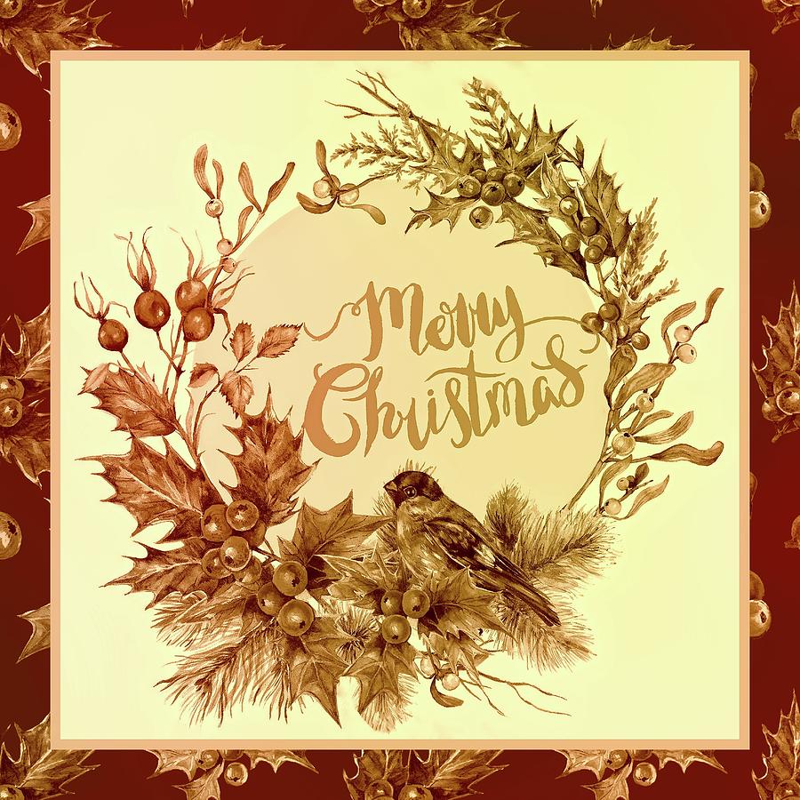 Vintage Christmas Wreath Digital Art by HH Photography of Florida