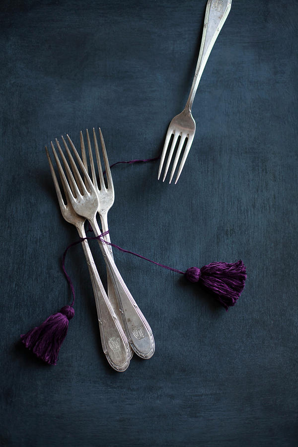 Vintage Cutlery With Hand-made Tassels Photograph by Alicja Koll
