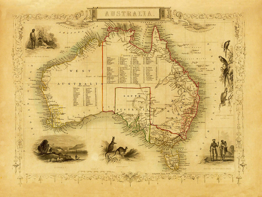 Vintage Decorative Map Of Australia Digital Art by Nicoolay