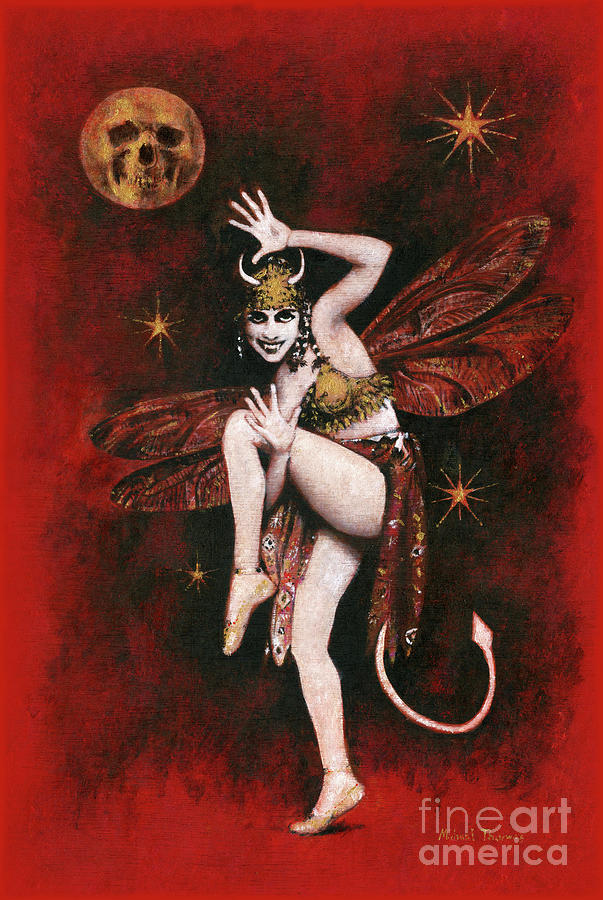 Vintage Devil Lady Dancer Painting