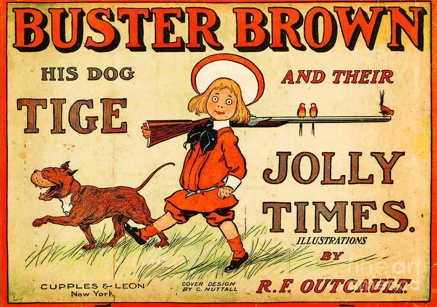 Vintage Distressed Buster Brown and Pit Bull Terrier Tige 1906 Painting by Peter Ogden