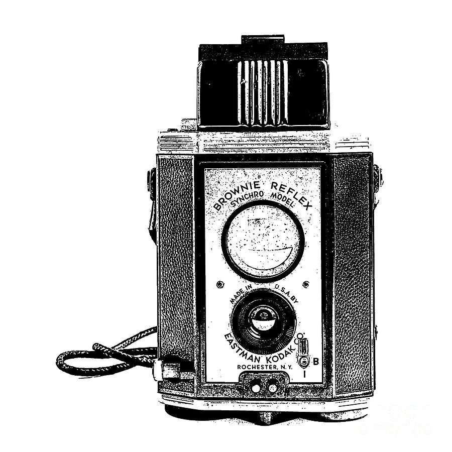 Vintage Eastman Kodak Brownie Reflex Synchro Model Film Camera Square Stamp Digital Art by Edward Fielding