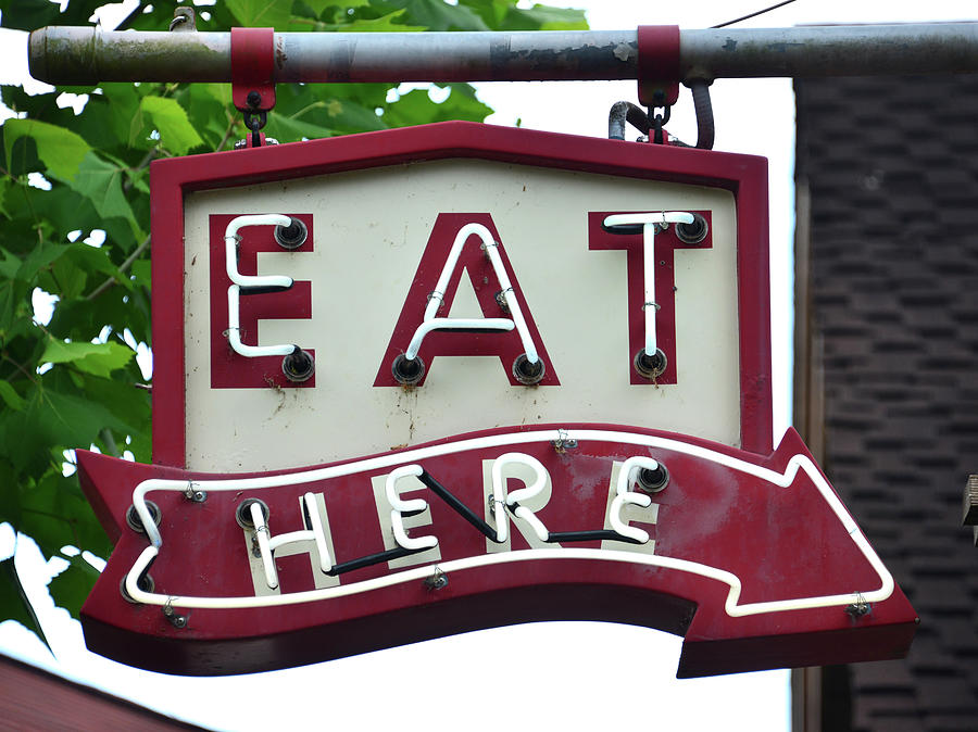 Vintage Photograph - Vintage Eat here sign by David Lee Thompson