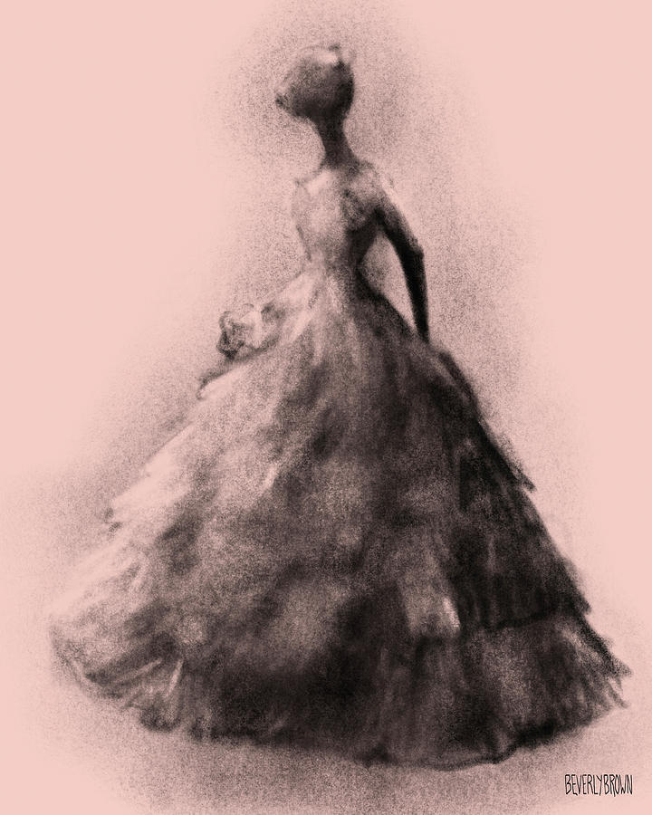 Vintage Fashion Ruffled Ball Gown Drawing by Beverly Brown