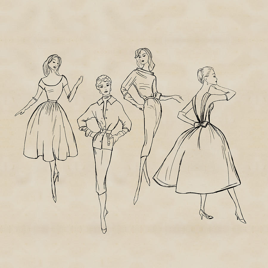 Vintage Fashion Sketches Digital Art By Lioudmila Perry 2828
