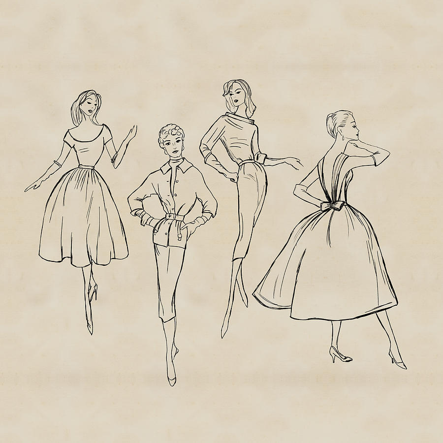 Vintage Fashion Sketches Digital Art By Lioudmila Perry 2250